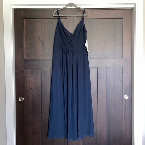 Levkoff Dress Surplice Neck Chiffon A-Line Gown in Navy size 18 - Picture 3 of 6